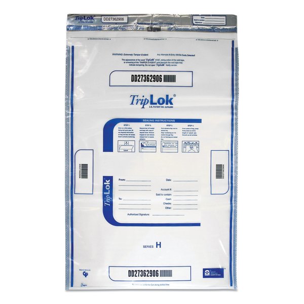 Triplok Deposit Bag, 19 x 23, 4 mil Thick, Plastic, Clear, PK50 585059